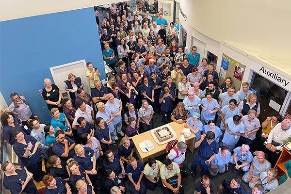 staff gathered in the foyer at The Tweed Hospital