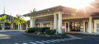 Casino Hospital emergency department entrance with driveway in foreground